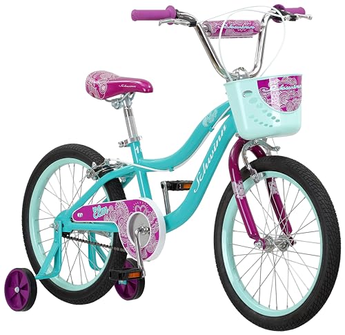 Schwinn Koen & Elm BMX Style Toddler and Kids Bike, For Girls and Boys, 18-Inch Wheels, With Training Wheels, Chain Guard, and Front Basket, Recommended Height 42-52 Inch, Teal