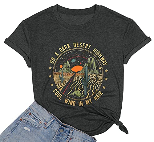 Adventure Shirts Women Retro Desert Highway T-Shirt Funny Nature Graphic Tee Casual Cotton Short Sleeve O-Neck Tee Tops