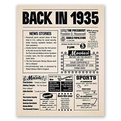 8x10 1935 Birthday Gift // Back in 1935 Newspaper Poster // 89th Birthday Gift // 89th Party Decoration // 89th Birthday Sign // Born in 1935 Print (8x10, Newspaper, 1935)