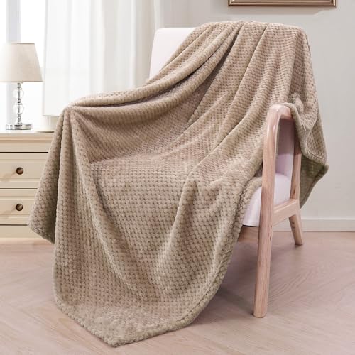 Exclusivo Mezcla Fleece Throw Blanket Extra Large, Super Soft and Warm Blankets for Couch, Sofa and Bed Waffle Textured, Cozy, Fuzzy and Lightweight (Camel, 50x70 inches)