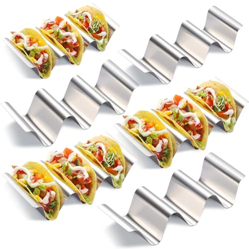 Taco Holder 6 Packs - Health Material Stainless Steel Taco Holders set of 6, Oven & Dishwasher & Grill Safe Taco Shell Tray, Each Metal Taco Stands for 3 Tacos, Stylish Taco Rack with Handles