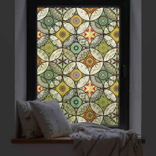 DKTIE Static Cling Decorative Window Film with Installation Tools Non Adhesive Privacy Film, Stained Glass Window Film for Bathroom Shower Door Heat Cotrol Anti UV, 17.7 x 78.7 Inch