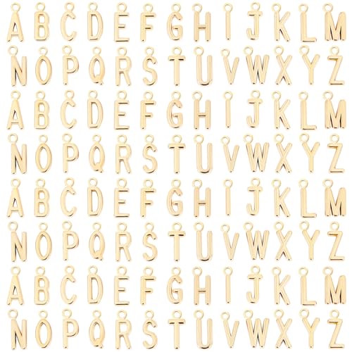 SANNIX 156Pcs/6 Sets Letter Charms Alphabet ABC Letter Charms Capital A-Z Charms DIY Bracelets Necklaces Charms with 200Pcs Open Jump Rings for Jewelry Making, KC Gold