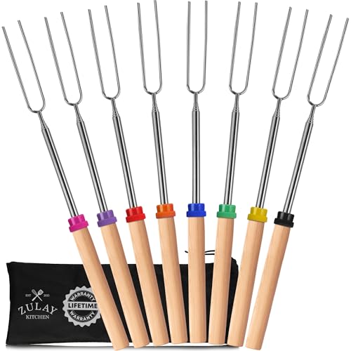 Zulay Kitchen Smores Sticks - 8 Pack, 32' Telescopic Marshmallow Roasting Sticks for Fire Pit Extra Long - Marshmallow Sticks for Fire Pit - Smores Skewers - Marshmallow Roasting Skewers