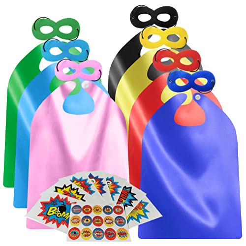ADJOY Superhero Capes and Masks for Kids Birthday Party 7 Sets - DIY Dress Up Costumes - Bluk Pack (Mixed Color)
