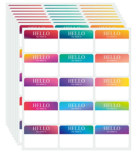 345 Pcs Name Tags Rainbow Sticker, Hello My Name is Stickers 15 Color, Hello My Name is Name Tag for School Office Home (3'x2')