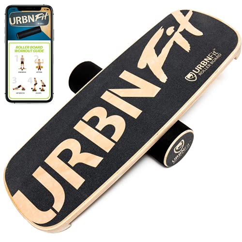 URBNFit Wooden Balance Board Trainer - Wobble Board for Skateboard, Hockey, Snowboard & Surf Training - Balancing Board w/Workout Guide to Exercise and Build Core Stability﻿