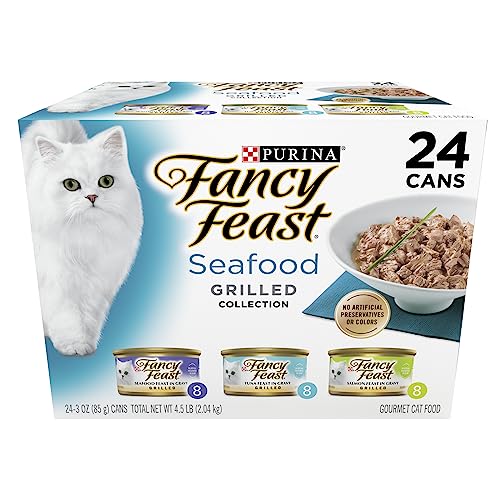 Purina Fancy Feast Grilled Wet Cat Food Seafood Collection in Wet Cat Food Variety Pack - (Pack of 24) 3 oz. Cans