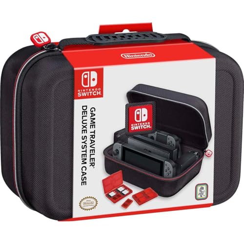 Officially Licensed Nintendo Switch System Carrying Case – Protective Deluxe Travel System Case – Joy-Con Contoller, Game Cartridges and SD Card Cutouts – Black Ballistic Nylon Exterior