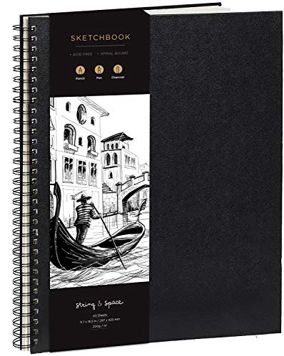 Artist’s Sketchbook Hardcover – 200GSM Very Thick Paper – Large, Spiral Sketch Book for Drawing and Mixed Media – Sketch Pad, Art Book - 11.4 x16.5, 40 Sheets / 80 Pages