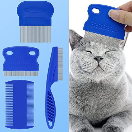 FUYIHGL 4 Pcs Flea Lice Comb for Cats Dogs | 4 Styles of Comb Included, Cat Dog Combs for Grooming Eye Tear Stain, Dematting Comb for Dogs Cats | Ideal for All Types of Small, Medium, Large Pets Hair