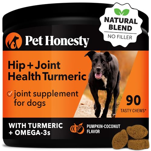 Pet Honesty Hip & Joint Turmeric Health - Joint Supplement for Dogs, Omega-3 Fish Oil, Turmeric Support Joint Health, Ease Stiffness - Advanced Pet Joint Support and Mobility - 90 Ct (Pumpkin)