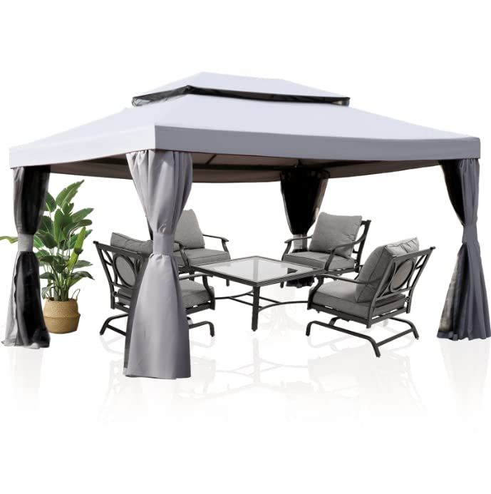 Grand Patio 10x13 Ft Patio Gazebo,Outdoor Gazebo Canopy with Mosquito Netting and Curtains,Sturdy Straight Leg Tent Soft Top Gazebo for Patios Deck Backyard