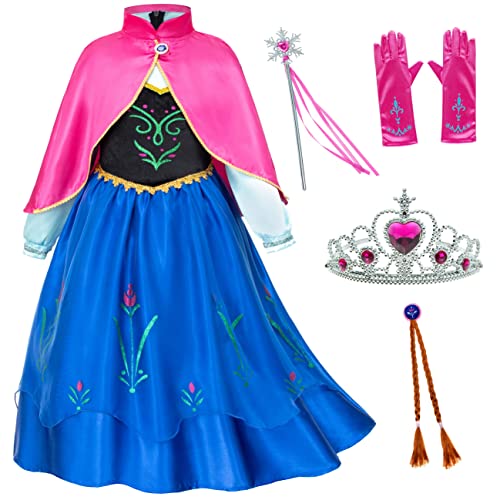 Party Chili Princess Costumes Birthday Party Dress Up for Little Girls/Long Sleeve with Cape,Wig,Crown,Gloves 2T 3T (100)