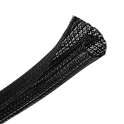CrocSee 25ft - 1/2 inch Braided Cable Management Sleeve Cord Protector - Self-Wrapping Split Wire Loom for TV/Computer/Home Theater/Engine Bay - Black