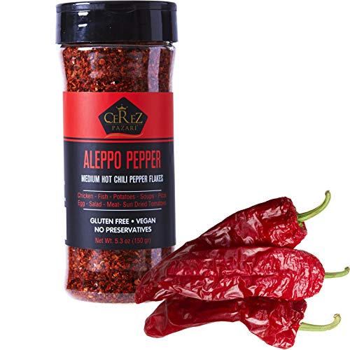 Cerez Pazari Aleppo Pepper Moderate Heat 150 gr | Crushed Turkish Red Chili Pepper-Aleppo Chili Flakes,Maras Chili Pepper | Halaby Pepper | Syrian Pepper | Middle Eastern Red Pepper