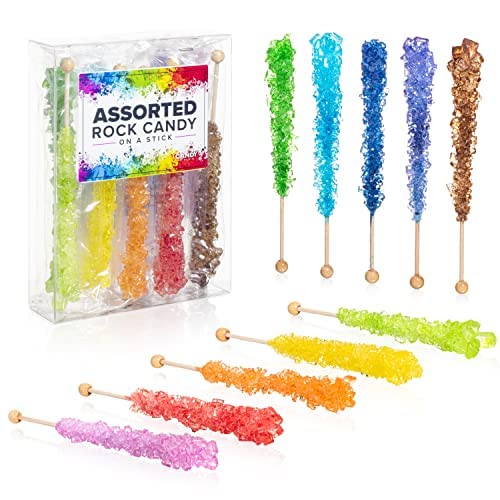 Candy Envy Assorted Rock Candy Crystal Sticks - 10 Indiv. Wrapped - Assorted Colors