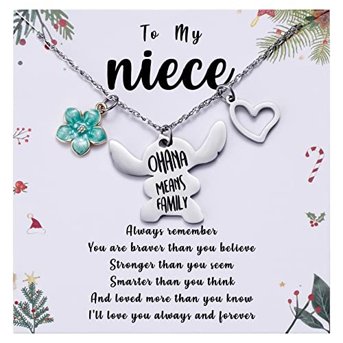 Valentine's Day Stitch Gifts To My Niece Ohana Means Family Necklace for Little Young Niece, Lilo Stitch Lover Birthday Graduation Gifts for Teen Girls, Niece Gifts from Aunt Uncle, Stainless Steel