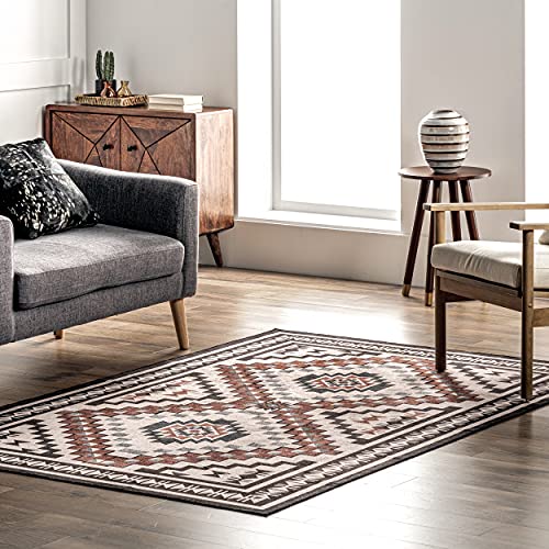 nuLOOM Leighton Machine Washable Southwestern Medallion Ultra Thin Area Rug, 8x10, Beige