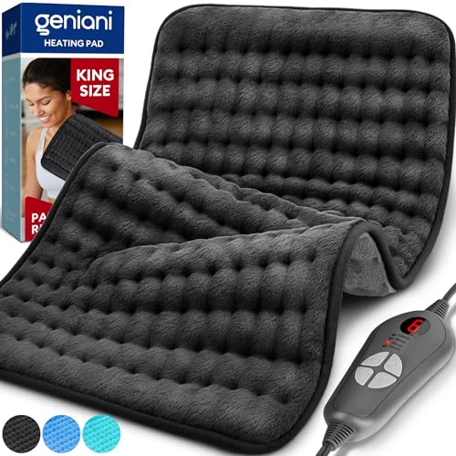 GENIANI Double Sided XL Heating Pad Electric for Lower Back Pain & Period Cramps Relief, Heat Pad with 6 Heat Settings for Neck & Shoulders, Heat Patches (12'x24' Jet Black)