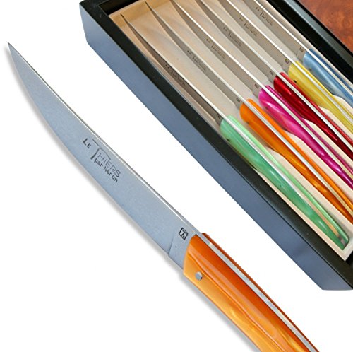 Set 6 Thiers steak knives - coloured Plexiglas handles - Direct from France