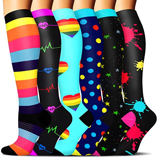 SunFeeling 6 Pairs Compression Socks for Women & Men Circulation - Best Support for Nurses,Running,Athletic,Sports,Large-X-Large