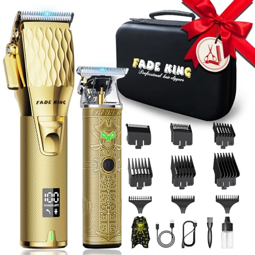 FADEKING Professional Hair Clippers for Men - Cordless Beard Trimmer for Men, LCD Display Hair Clippers and Trimmer Set for Barber Haircut, Mens Grooming Kit with Travel Case, Gifts for Men