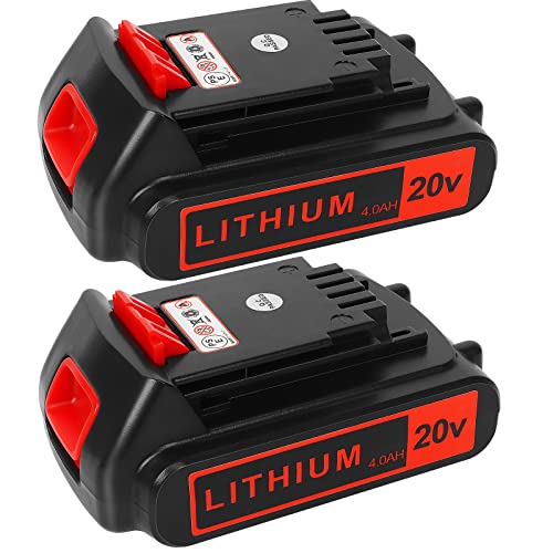 Battery 20v for BLACK+ DECKER Lithium: Batteries 20 Volt Max 4.0 ah Replacement Compatible with Cordless Power Tools XR Li- ion 2 Pack 20volt Drill LBXR20 LBXR2020 LBX20 LBXR2520 LB2X4020 LB2XR20