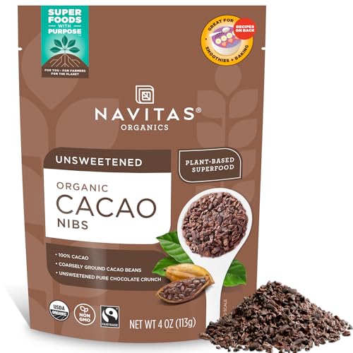 Navitas Organics Raw Cacao Nibs, 4 oz. Bag, 38 Servings — Organic, Non-GMO, Fair Trade, Gluten-Free