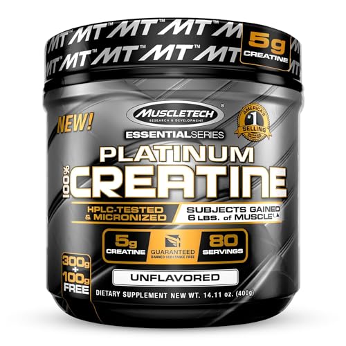 Creatine Monohydrate Powder MuscleTech Platinum Pure Micronized Muscle Recovery + Builder for Men & Women Workout Supplements Unflavored (80 Servings)