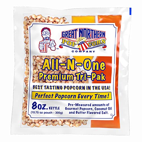 Great Northern Popcorn Company Movie Theater Style 40-Count Popcorn Packs Pre-Measured 8-Ounce All-in-One Kernel, Salt, Oil Packets for Popping Machines, 8 Ounce (Pack of 40)