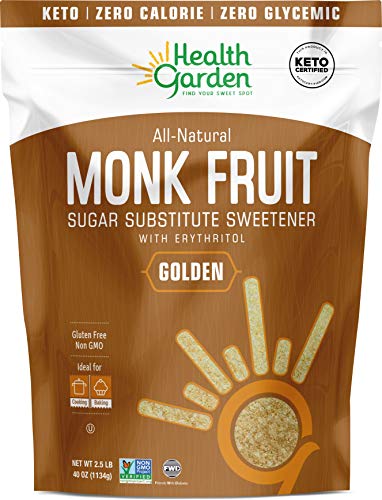 Health Garden Monk Fruit Sweetener, Golden- Non GMO - Gluten Free - 1:1 Sugar Substitute - Kosher - Keto Friendly (2.5 lbs)