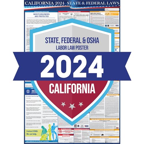 2024 California State and Federal Labor Laws Poster - English Version - OSHA Workplace Compliant - All in One Compliance Posting 24' x 36' (English)