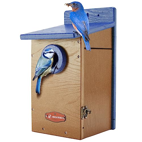 Kingsyard Recycled Plastic Bird House for Outdoor, Bluebird House with Predator Guard, Nesting Box Birdhouse for Yard Garden Wild Bird Watching, Blue & Brown