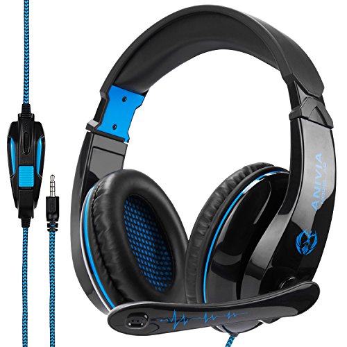 PS4 Gaming Headset for Xbox One,PC Headset with Microphone Noice Cancelling Stereo Surround Sound Headphone with LED Light Intense Bass for PC Laptop Mac (Black Blue)