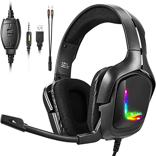 LUXMO LUXURY MOBILE Gaming Headset with Mic for Xbox One PS4 Switch and PC/Surround Sound, Over-Ear Stereo Bass Headphones with Noise Cancelling Mic, LED Lights, Volume Control, K20 Series PRO Black