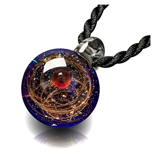 Jovivi Natural Lampwork Glass Pendant Necklace,Unique Special Universe Galaxy Space Cosmos Design Series Nebula Ribbon 1-Planet