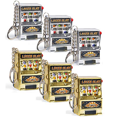 Liberty Imports 6 PCS Mini Casino Slot Machine Keychains Set - Las Vegas Souvenirs Lucky Jackpot Charm Pendants Novelty Gaming Gifts for Casino Lovers