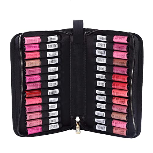 ROWNYEON Lipstick Organizer Bag Lipstick Holder Case 22 Slots Travel Lipstick Carrying Case Professional Makeup Artist Portable Storage Bag For Lip Gloss,Lipsticks-Black