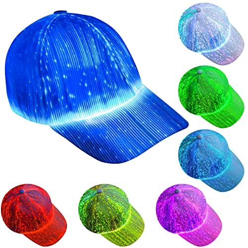 LED Hat Light up Baseball Cap 7 Colors Luminous LED Light Baseball Cap Flash Glow Hat Fiber Optic Cap for Men Women Glow in Dark Party Supplies