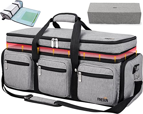 FINESUN Double Layer Carrying Case with Cover for Cricut Explore Air 2, Cricut Maker, Die-Cut Machine Carrying Case Large Opening Cricut Storage for Cricut Accessories and Suppliers Grey