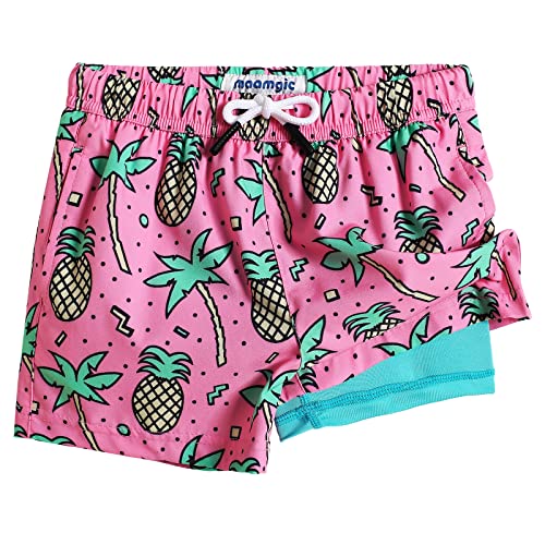 maamgic Boys Swim Trunks with Compression Liner Stretch Toddler Boys Swim Shorts Quick Dry Swimming Trunks with Boxer Brief Kids Boy 2 in 1 Beach Shorts Rose Coconut 7