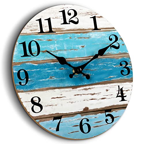 CHYLIN Nautical 14 Inch Wall Clock, Blue Ocean Theme, Silent Sweep Movement, Easy to Read, Good Gift