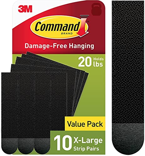 Command 20 Lb XL Heavyweight Picture Hanging Strips, Damage Free Hanging Picture Hangers, Heavy Duty Wall Hanging Strips for Living Spaces, 10 Black Adhesive Strip Pairs, PH217BLK-10NA