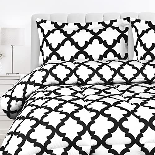 Utopia Bedding - Comforter Bedding Set with 2 Pillow Shams - 3 Pieces Bedding Comforter Sets - Down Alternative Comforter - Soft and Comfortable - Machine Washable, White Black, Queen