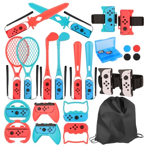 RTop 24 in 1 Switch Sports Accessories Kit for Nintendo Switch Sports, Switch Controllers Joy-Con Grips, Family Accessories Bundle Compatible with Nintendo Switch/Nintendo Switch OLED-With Carry Bag