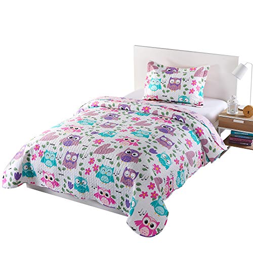 MarCielo Kids Quilt Bedspread Set Throw Blanket for Teens Girls Boys Bedding Coverlet (Twin, Owl)