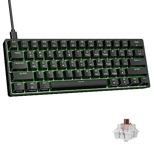 DIERYA DK61SE 60% Mechanical Gaming Keyboard, 61 Keys Anti-Ghosting, LED Backlight, Detachable USB-C, Ultra-Compact Mini Wired Keyboard with Brown Tactile Switch for Windows Laptop PC Gamer Typist