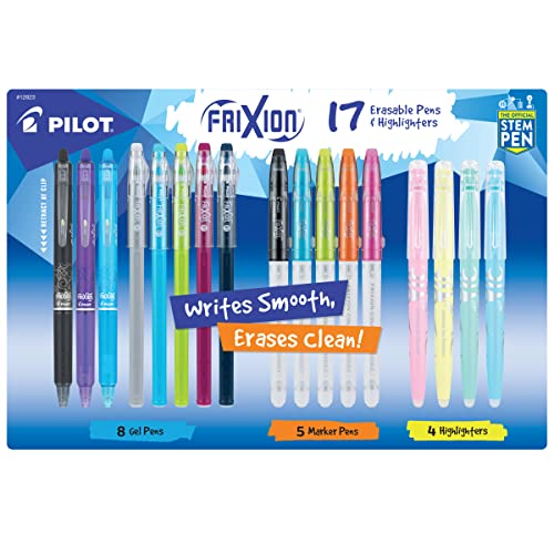 Pilot, FriXion Assorted Erasable Gel Ink Pens, Marker Pens & Highlighters, Pack of 17, Assorted Colors