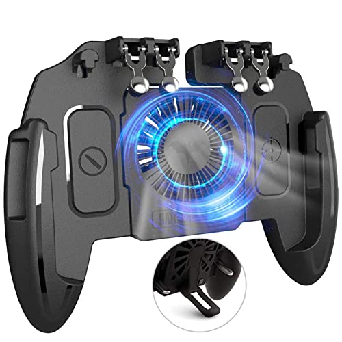 Ivishow 4 Trigger Mobile Game Controller with Cooling Fan & Adjustable Stand [6 Finger Mode], L1R1 L2R2 Pubg Mobile Controller Compatible with 4.7-6.5 in iOS & Android Phone